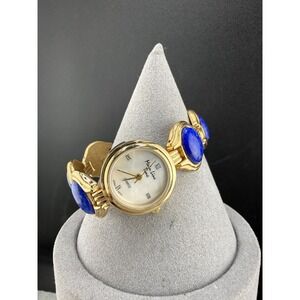 Main Line Time Watch Gold Tone Blue Gemstone 6"